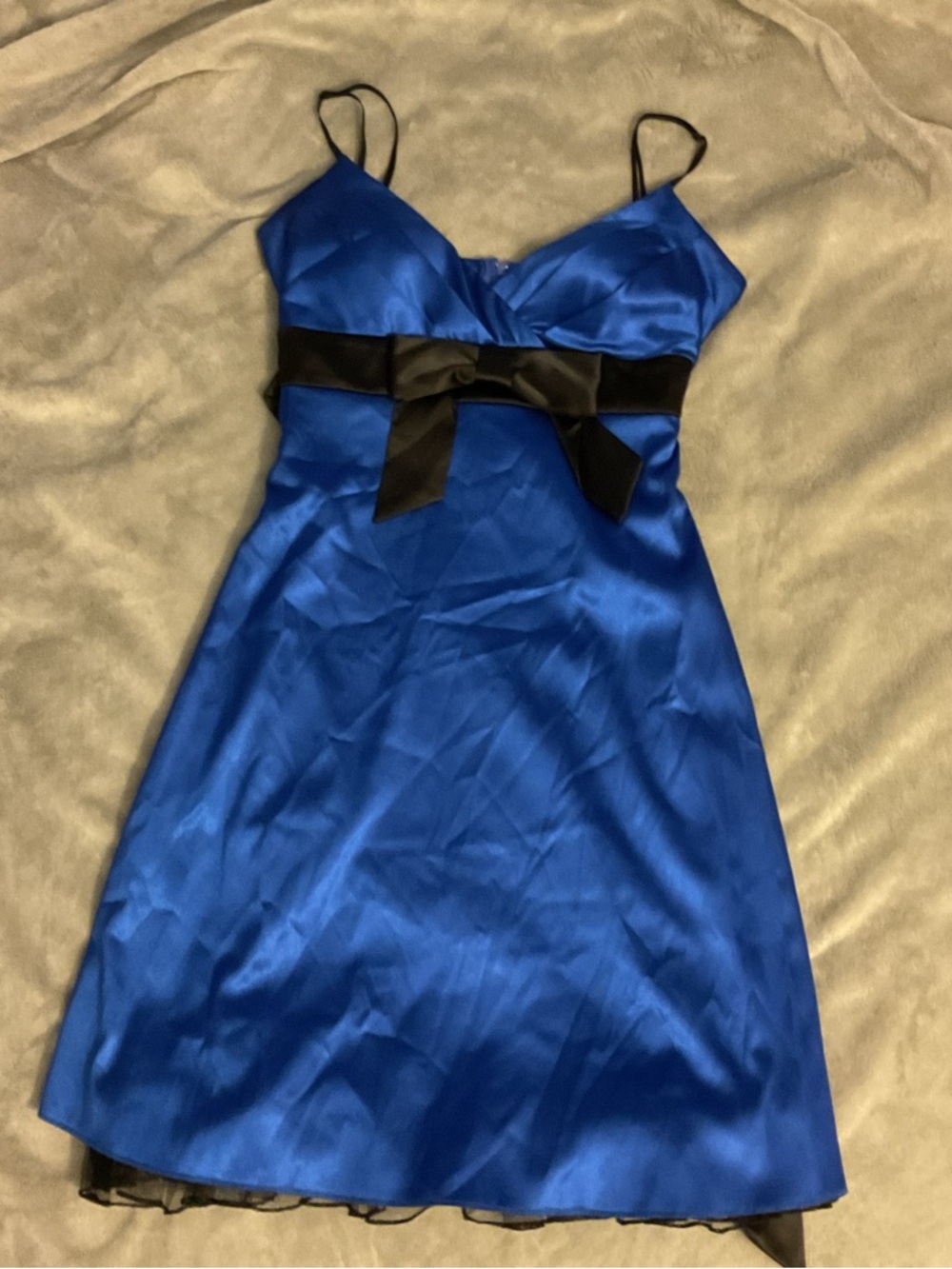 Ruby Rox Royal Blue Satin Midi Dress with Black Waist Tie